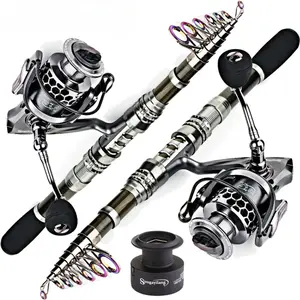 Sougayilang FIshing Rod Carbon Fiber Spinning Fishing Rod and Fishing Reel Combos Portable Telescopic Fishing Pole Spinning Reels for Travel Saltwater Freshwater Fishing