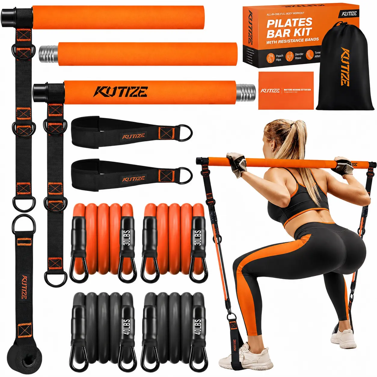 Women's 3-Section Pilates Bar Kit - 1.2kg, 22.00cm*37cm*7.5cm, Stackable Resistance Bands, Foam Wedges, Anti-Slip, Elastic, Tear-Resistant Home Gym Gear for Adults' All-Seasons Body Training - Valentine's Day Gift