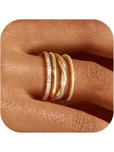 Roheafer Stackable Gold Rings for Women Non Tarnish Dainty Fashion Stackable Rings 14K Gold Plated Stackable Thin Rings Cubic Zirconia Thumb Ring Set Trendy Statement Promise Wedding Bands Engagement Rings for Women
