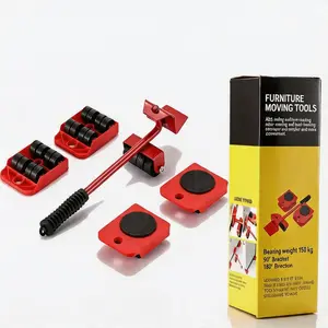 Five-Piece Heavy-Duty Furniture Moving Set, Metal Rollers with 360° Rotating Pads, Smooth Sofa and Appliance Moving Tools Kit