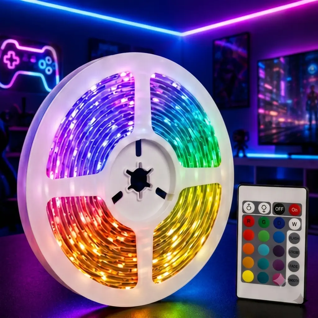 Smart Control LED Light Strips - Colorful LED Lighting, RGB Rainbow Effects, Bluetooth App & 24-Key Remote, 5V Low Voltage Flexible Tape, Flexible Ambient Lighting for Indoor Bedroom Gaming Room Decoration