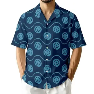 Hot Summer 2026 Blue Swirl Wave Pattern Hawaiian Shirt, Minimal Ocean Inspired Summer Button Up Shirt