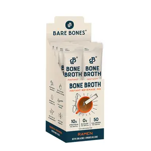 Bare Bones Bone Broth Instant Powdered Beverage Mix, Ramen, Pack of 8, 15g Sticks, 10g Protein, Keto & Paleo Friendly, Non-GMO, Gluten-Free, Dairy-Free