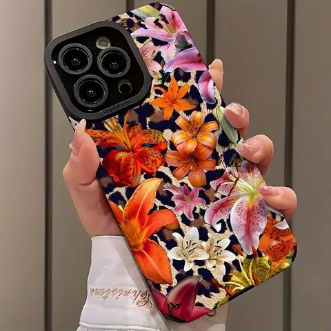 Floral Pattern Phone Case, Shockproof Phone Protective Cover, Phone Accessory Compatible with iPhone 16 15 14 13 12 11 Series