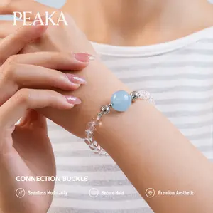 Peaka Clear Quartz Bracelet and Aquamarine Charm Pendant Jewelry Set for Women, Magnetic Crystal Jewelry, Bracelet and Charm Included, Ready to Wear