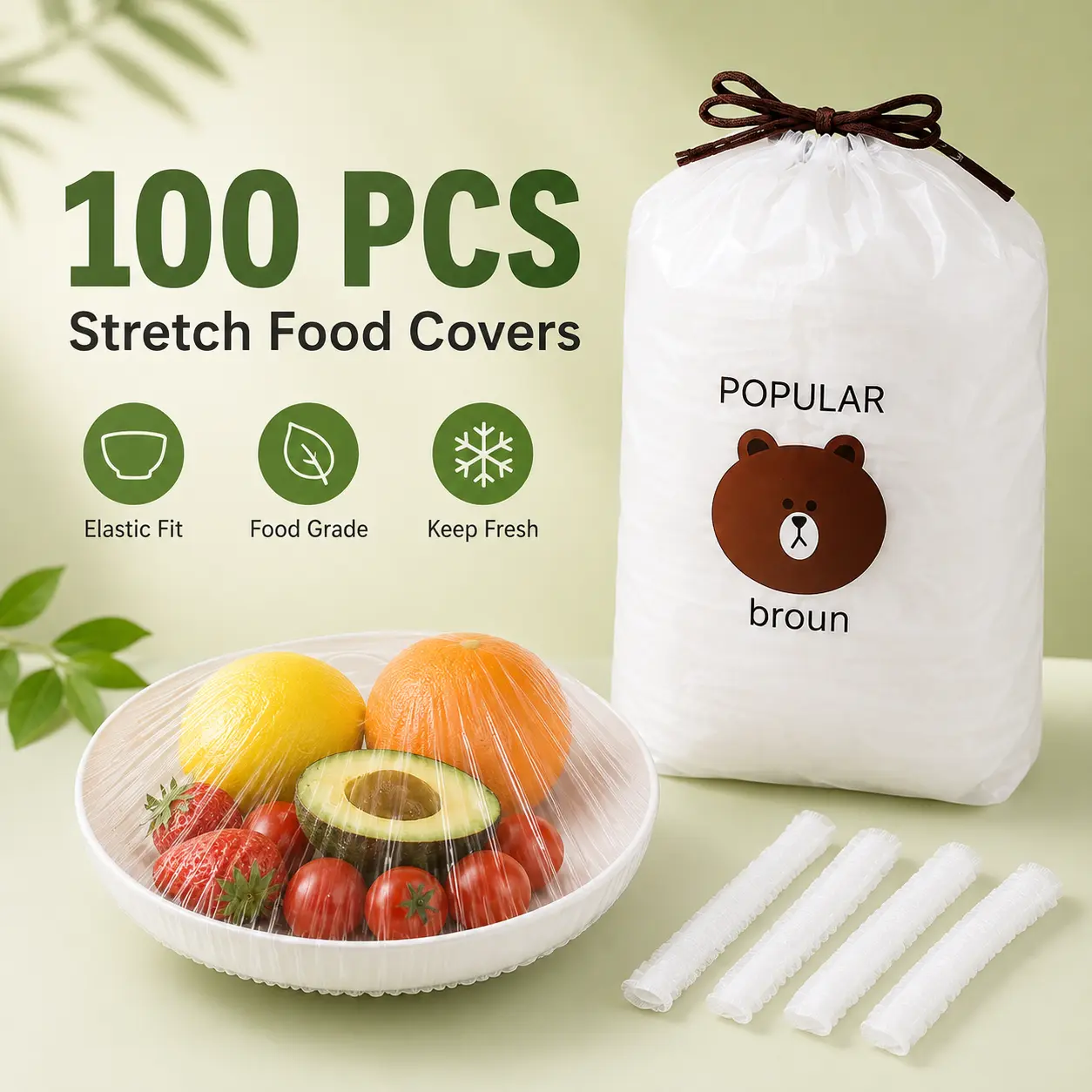 100PCS Medium Reusable Elastic Bowl Covers, Clear Plastic Food Covers for Bread Proofing, Sourdough Fermentation, Food Storage, Picnics & Hair Deep Conditioning