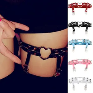 PU Leather Elastic Garter Belt Leg Thigh Ring Suspender Stockings Belt Leg Chain Harness Rivet Heart Anklet Body Jewelry