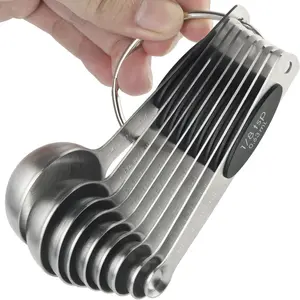 Measuring Spoons Set of 9 Stainless Steel Stackable Measuring Spoons Heavy Duty Nesting Teaspoons Tablespoons for Measuring Dry and Liquid Ingredients