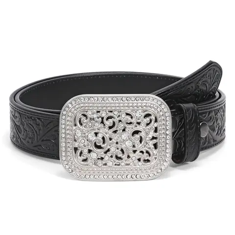 XZQTIVE Heavy Duty 100% Leather Men's Western Belt - Engraved Bold Floral Design, Alloy Steel Embossed Buckle, for Urban Cowboy, 90s Country Style Adventures, Back to School Outfits