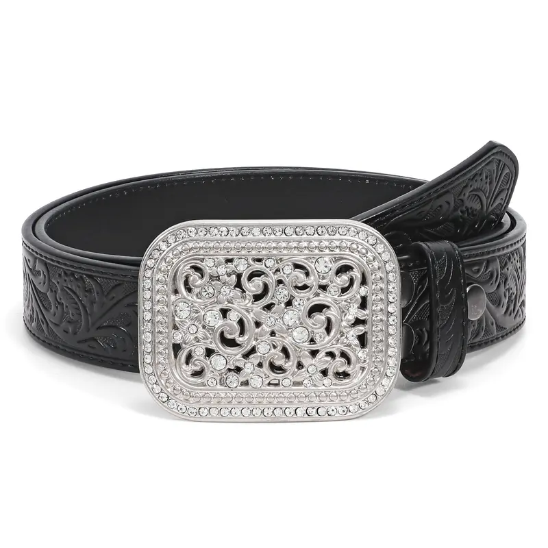 XZQTIVE Heavy Duty 100% Leather Men's Western Belt - Engraved Bold Floral Design, Alloy Steel Embossed Buckle, for Urban Cowboy, 90s Country Style Adventures, Back to School Outfits