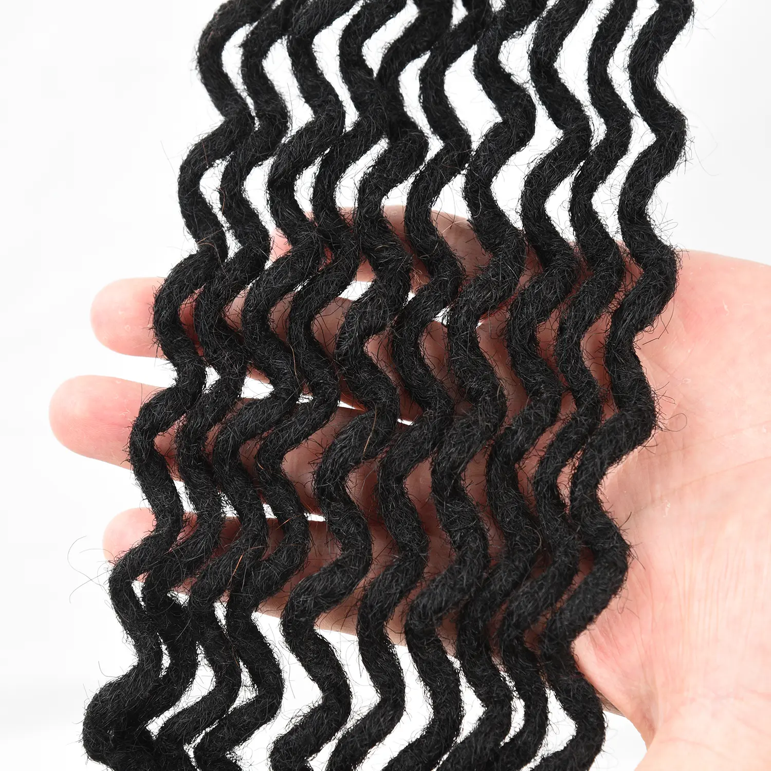 DAIXI Curly Wave Dreadlocks Extensions, Afro Human Hair Handmade Crochet Locs For Men and Women, 0.4cm Thickness