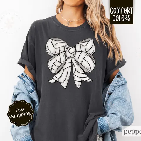 Volleyball Bow Shirt Comfort Colors, Volleyball Mom Tee, Womenswear Oversized Crewneck