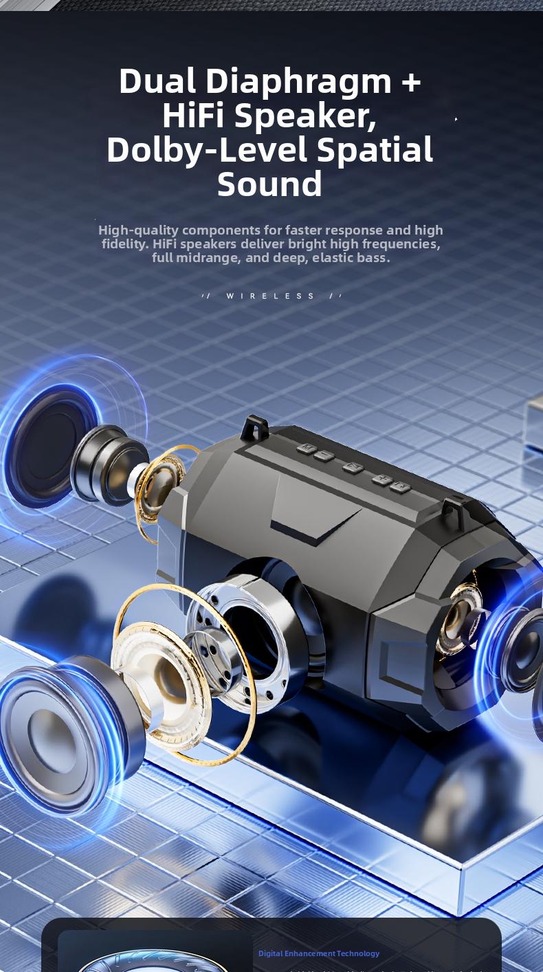 Claison T9 min Outdoor speaker, supports parallel connection, compatible with multiple devices, rgb ambient light, portable and suitable for outdoor use.