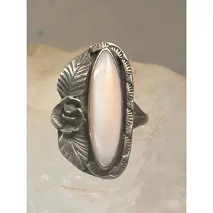 Long Mother of Pearl ring Navajo feather size 5.50 sterling silver women