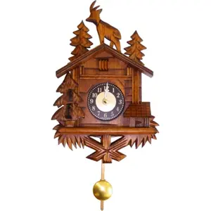 Deer Wood Standing Battery-Operated Clock - Mini Size, Music-Chimes, Home Decor Room Accent