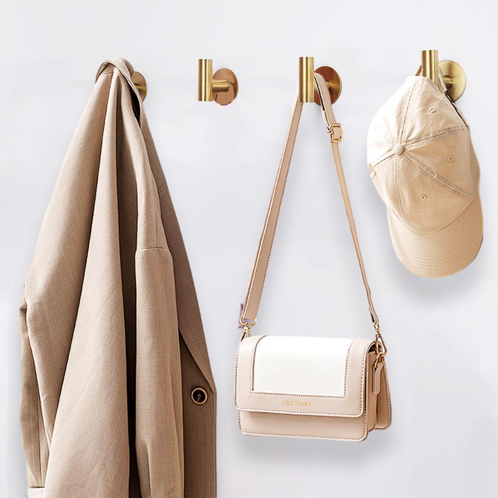 4pcs Towel Hooks Bathroom Coat Robe Wall Hook Stainless Steel Heavy Duty Door Hanger  Clothes Cabinet Closet Sponges Rack For Bathroom Bedroom Kitchen Hotel Pool - Easy to Install, Anti-Corrosion