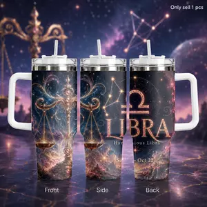 GuLuBoo Twelve Constellations Vacuum Flasks 40oz Stainless Steel Insulated Tumbler with Straw Leak Resistant Travel Mug, Portable Water Bottles for Coffee, Gym & Office, Creative Cup Ideal Holiday Gift