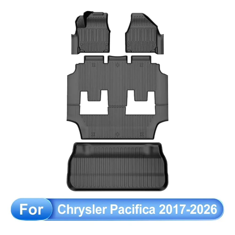 AOMSAZTO Custom Fit 7-Seat Car Interior Accessories Set for Chrysler Pacifica 2017-2026 - 4Pcs All Weather Protection TPE Floor Mats, High-Precise Dust Proof Trunk Cargo Liner, Deep-Tread Design, Easy to Clean for Daily Commuting, Weatherproof, All Weathe