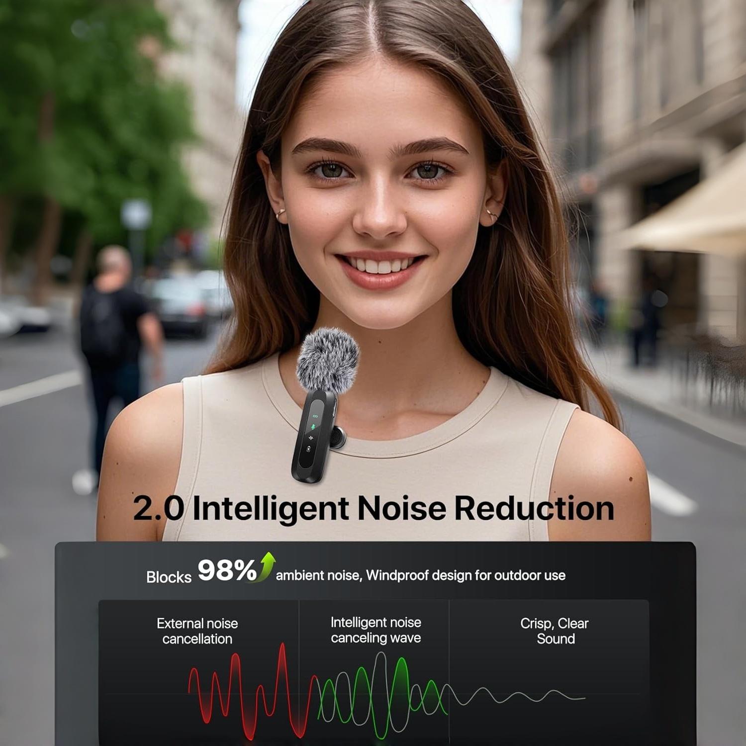 Wireless Mini Microphone for iPhone 15/16, iPad, Android, USB-C Lapel Mic with 360° Omnidirectional Sound, 14H Battery Life, Noise Reduction, Portable for Video Recording, Vlog, Tiktok, YouTube