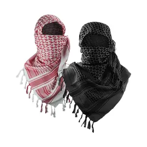 2 Pack Shemagh Black and Red 100% Cotton Keffiyeh Scard Wrap Men and Women