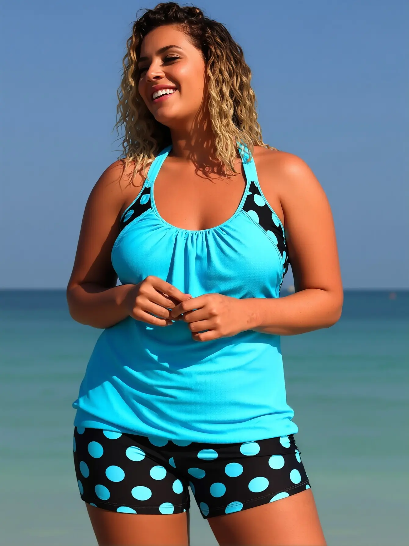 Women's High-End Conservative 2-Piece Tankini Swimwear Set, European-American Style High-Elastic Belly-Covering Slimming Swimsuit with Boyshorts, Chic Swimwear Set, Fashion Tankini Set