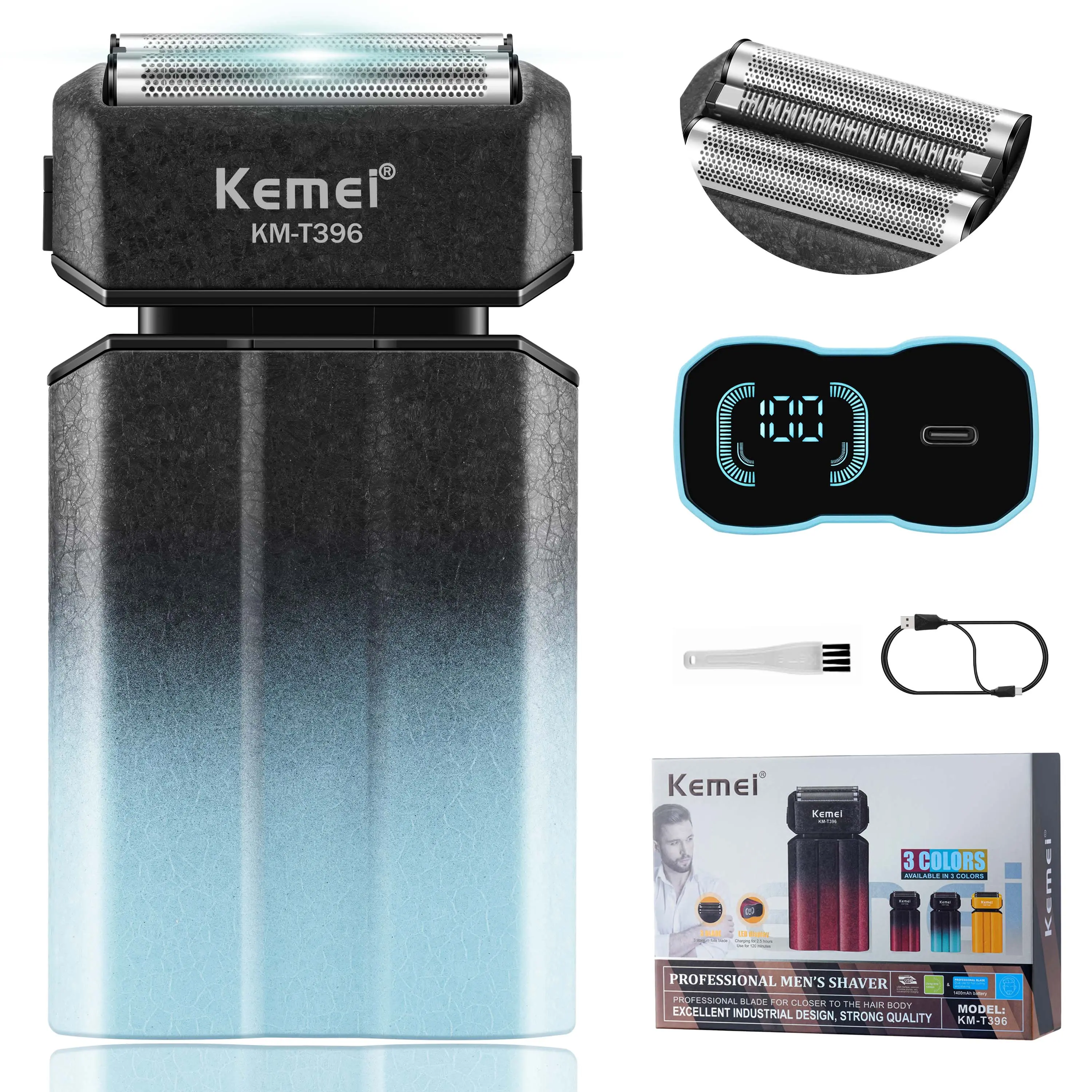 KEMEI Electric Razor for Men,Shavers,Foil Shaver,Mens Electric Razors for Shaving Face/Beard, Men's Electric Shavers,Cordless,USB-C Fast Rechargeable,Close Shave,Travel/Home/Barber,KEMEI T396