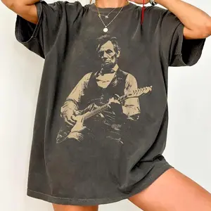 Vintage Bearded President Abra Lin Playing Guitar T-Shirt, Funny History Music Lover Gift, Retro Humor Tee
