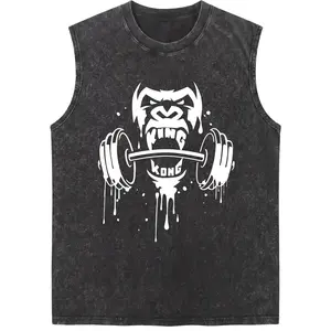 King Kong Muscle Bodybuilding Gorilla Beast Mode King Kong Gym 100% Premium Cotton Heavyweight Graphic Washed Tank Tops Vintage Casual Crewneck Sleeveless Menswear Streetwear Cotton Tank top Breathable Funny Graphic Men Vacation Outfits Gym Essential