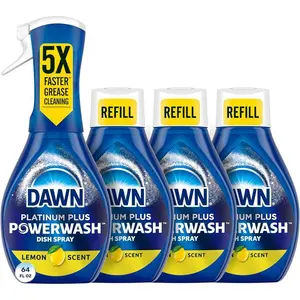 4Pack 64 Fl Oz Power wash Lemon Original Dish Spray Liquid Dish 1 Starter Kit + 3 Refills Cleaning Household