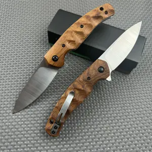 Tool Knife N690CO Steel Blade Red Sandalwood Handle Folding Knives, Stainless Steel Pocket knife for Man, Camping and Emergency Survival Gear