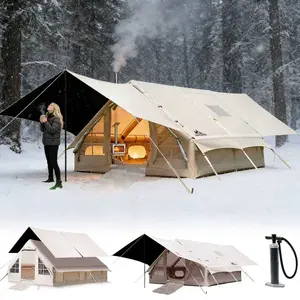 SENLEETO 129+129 sq ft Inflatable Cabin Tent - 8-10 Person All-Season Waterproof & Windproof Shelter with Stove Jack & Mesh Ventilation for Family Camping Foldable Electric Scooter Seat and Storage Stadium Back Support AC Port Heavy Duty Double Layer Cot