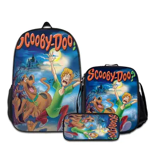 Scooby-Doo-3PCS Backpacks for Girls Set, Cute School Backpack for Girls Boys with Lunch Box and Pencil Case, Aesthetic Bookbag for Teens, Lightweight Classic Backpack for Travel, Work, Picnic A-0723