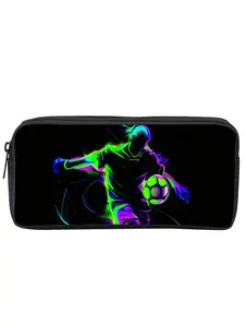 Single-layer pencil case with holographic football pattern print