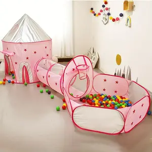 Toddler Tent Crawl Tunnel, Ball Pit for Toddlers 3 in 1 Pop Up Girls Play Tent with Play Tunnel Basketball Hoop Playhouse for Kids Gift, Indoor Outdoor Play House(Colorful Ball Not Include)