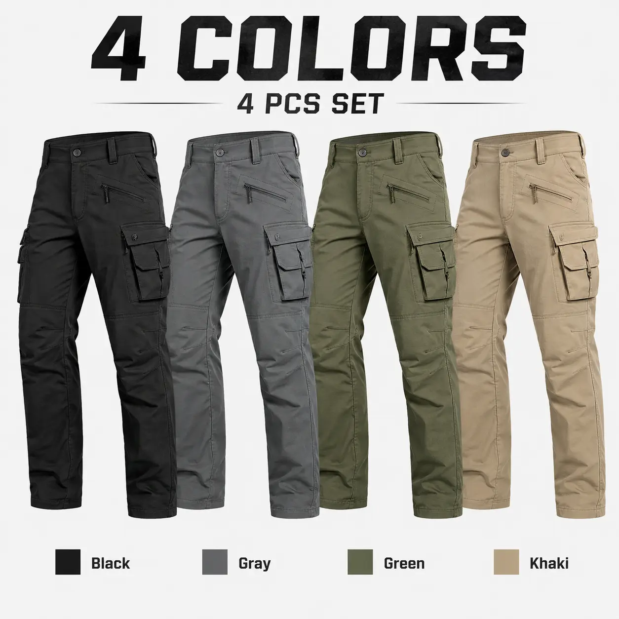 Men’s Tactical Work Cargo Pants, 2-Pack or 4-Pack Multi-Pocket Utility Pants for Hiking, Camping, Training & Daily Wear