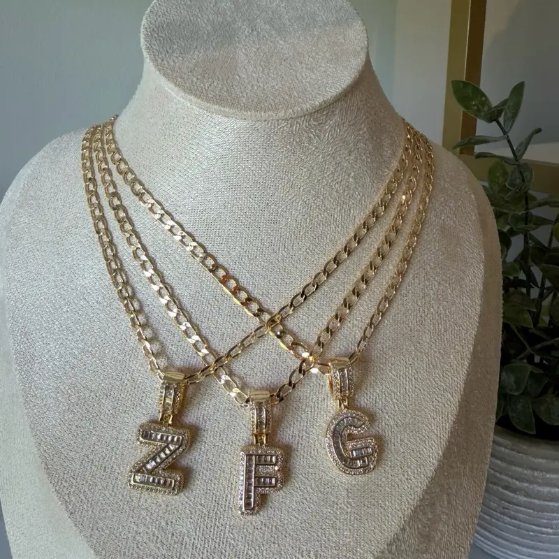 Cuban chain with initial 14k gold plated brass