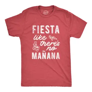 Mens Fiesta Like Theres No Manana T shirt Funny Party Graphic Tee Mens Funny T Shirts Cool Vintage Fashion T-Shirt Gift Classic Menswear Cinco De Mayo Apparel for Men Novelty Tees for Guys Red