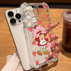 Strawberry Sweetheart Design Transparent Phone Case Casing, Soft Protective Cover for iPhone 17, 16, 15, 14, 13, 12, 11 Pro Max, Gift for Friends or Partner