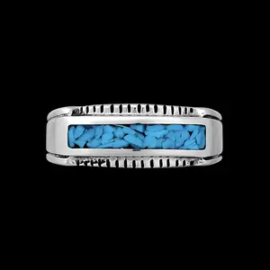 Size 9.5-925 Sterling Silver Rectangular Turquoise Ring, Sawtooth Accent Border Design, Handmade Gemstone Jewelry, Statement Birthstone Band