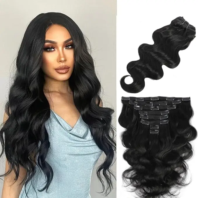 BINF Body Wave Clip In Human Hair Extensions - Quick Wave Hair Extensions For Women Real Human Hair 120g Seamless Clip Ins 8Pcs With 20Clips Double Wefts Soft Natural 8-24inches available