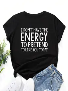 Women's Letter Print Round Neck Tee, Summer Clothes Women, Short Sleeve Crew Neck T-Shirt for Summer, Women's Top for Casual Wear, Womenswear, Lady, Artwork Tee