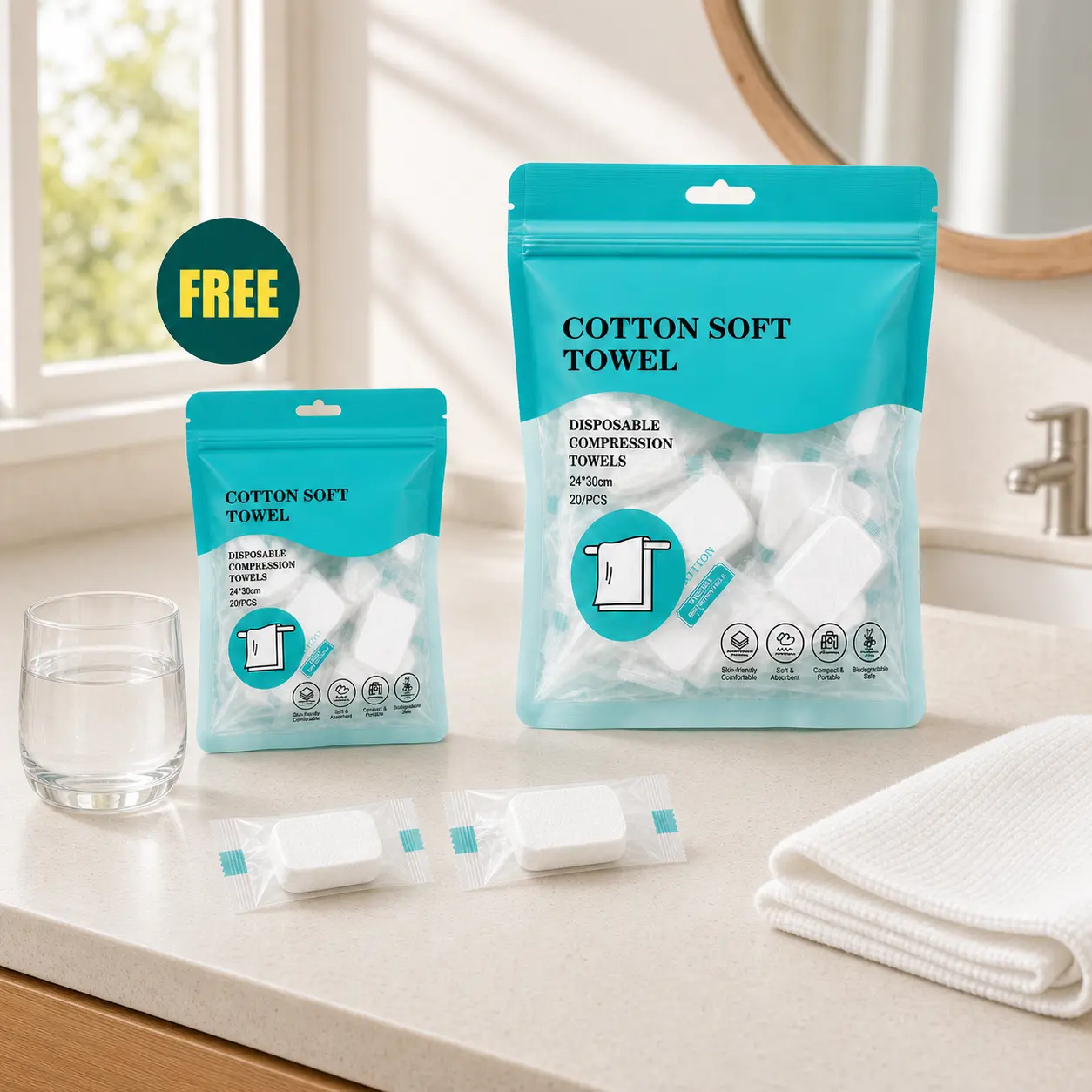[Buy 1 Get 1 Free] 40Pcs XL Cotton Washcloths, Portable Compact Soft Bathing Accessories for Gym Workouts & Beauty Personal Care Use