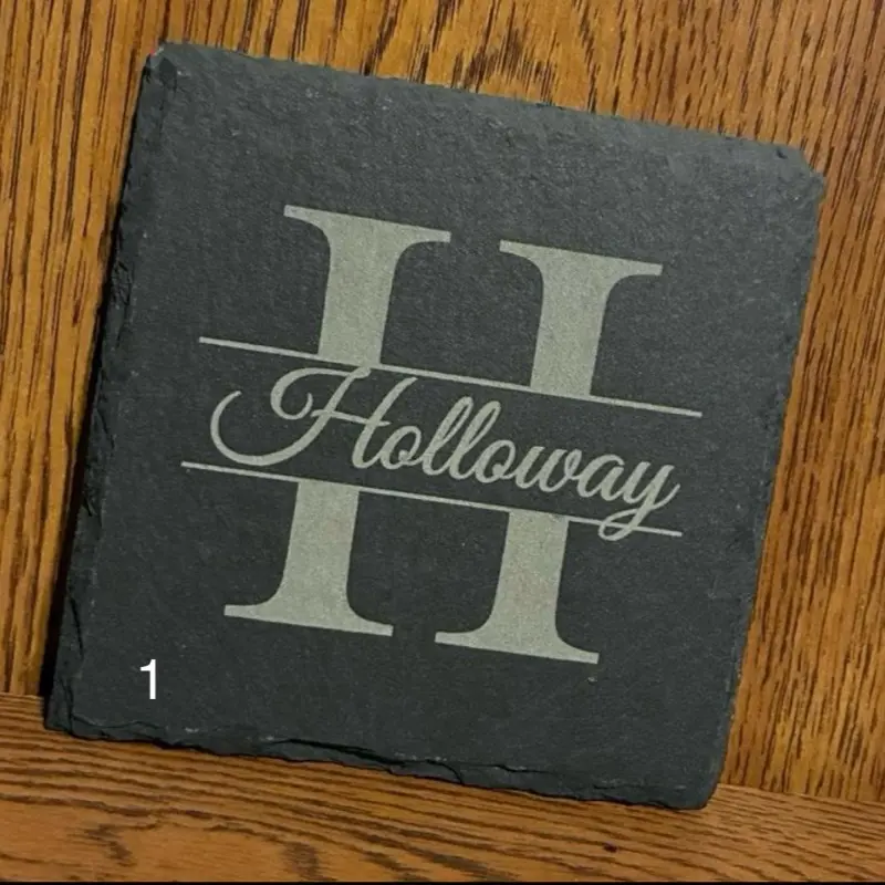 Custom Engraved Slate Coaster Set of 4, Tableware, Rustic Personalized Gift for Couples, Housewarming & Anniversary Present (Last Name Option)