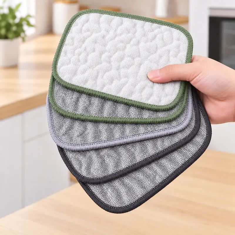 10-Pack Rectangular Dual-Textured Non-Woven Wire Dishcloths, Heavy-Duty Reversible Wet/Dry Scrubbers, Absorbent, Rust-Proof, Machine Washable for Kitchen Sinks