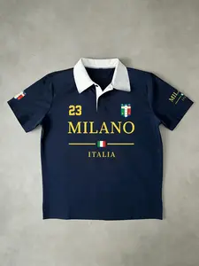 Men's 'Milano Italia' Fitted Rugby Polo | Number 23 Print | Contrast Collar | Italian Streetwear | Ideal for Urban, Sporty & Casual Style Enthusiasts