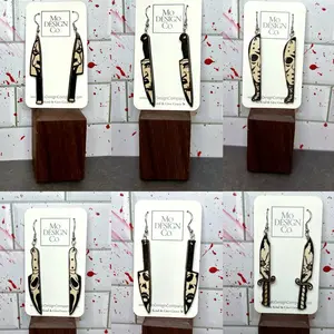 Horror Character Knife Wooden Dangle Earrings