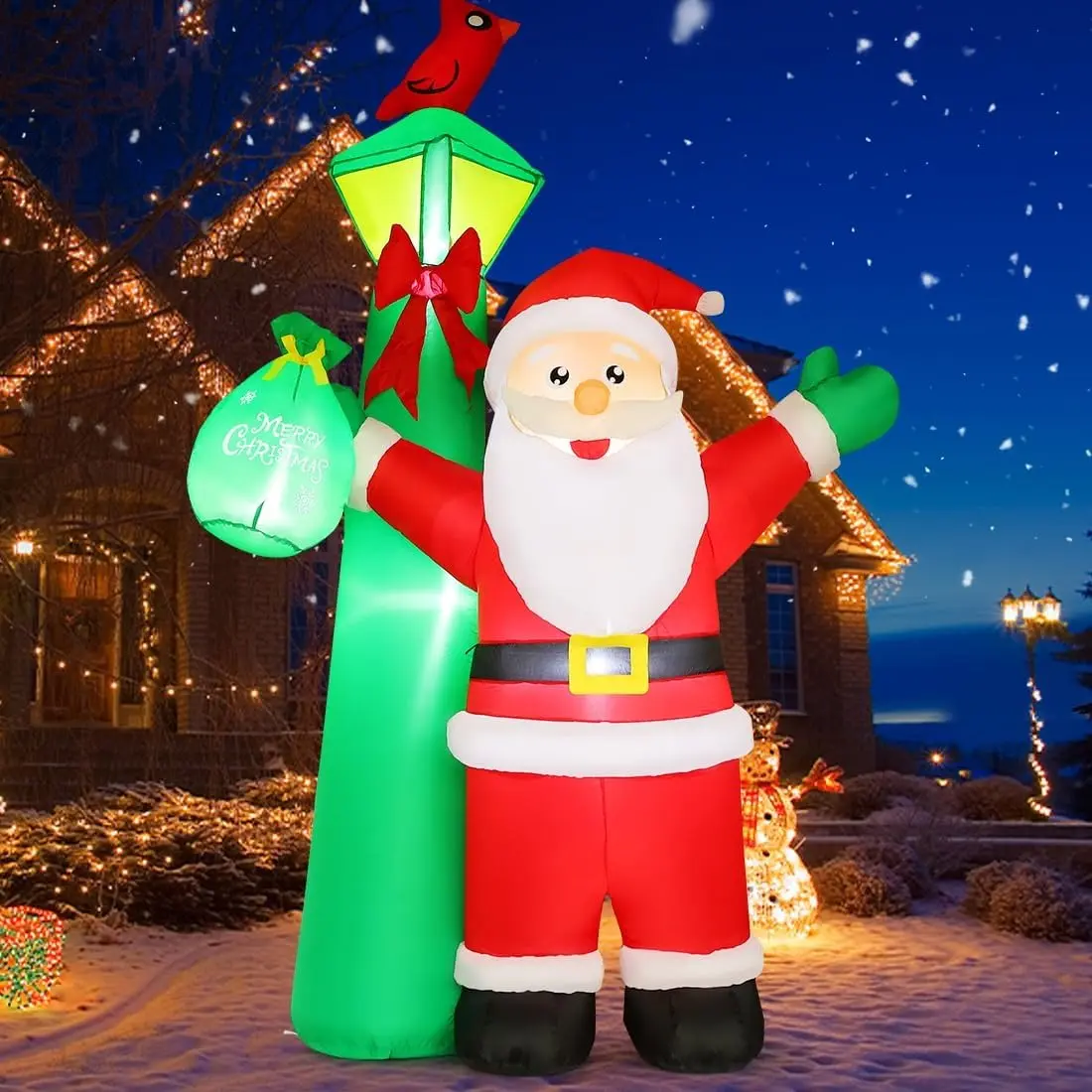 GOOSH 8.2ft Waterproof Christmas Inflatable Santa Claus Decor - Santa Under Green Lighthouse with Built-in LEDs, for Outdoor Garden Lawn, Indoor Party Room Decorations, Includes Sandbags, Decoration, Inflatables