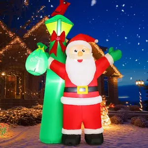 GOOSH 8.2 FT Christmas Inflatables Santa Claus Outdoor Decorations Santa Claus Stands Under The Green Lighthouse with Built-in LEDs for Indoor Party Garden Lawn Decor