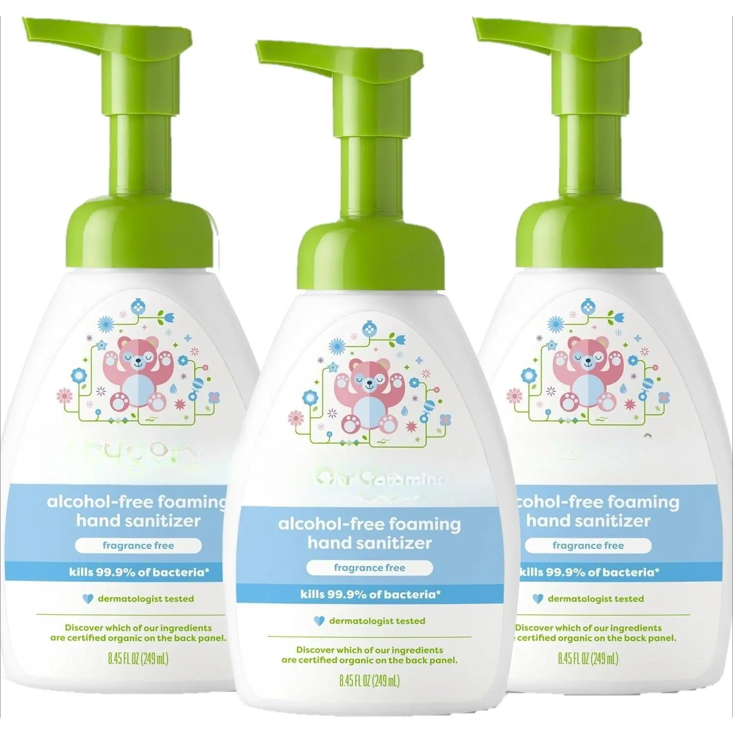 Baby Care Alcohol-Free Foaming Hand Sanitizer, Fragrance-Free Pump Bottles, 8.45 oz, 3-Pack