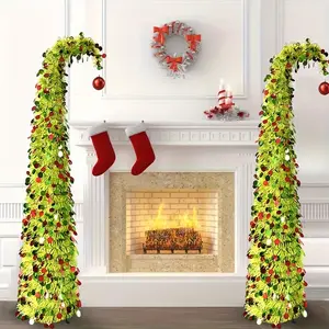 1 Set 6ft/5ft Green Folding Telescopic Wire Christmas Tree with Twisted Trunk, Round Plate, and Tassels - Perfect for Holiday Decoration, New Year Gift (Not Included)